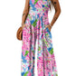 Pink Abstract Floral Painting Smocked Wide Leg Jumpsuit