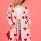 Heart Graphic Open Front Cardigan with Pockets