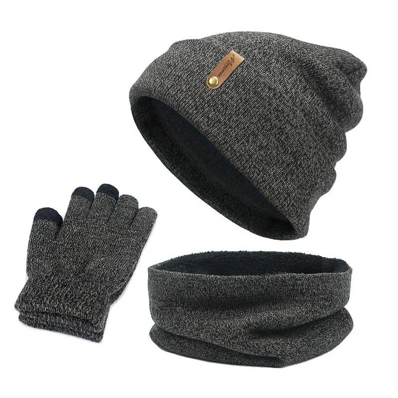 Winter Hat Scarf Gloves Set Women Thick Glove Beanies Ring Scarf  Girls Gift