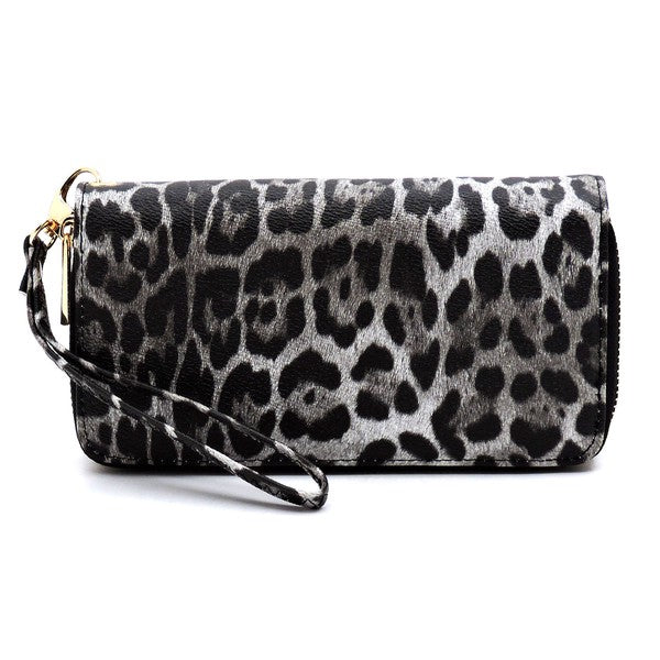 Leopard Double Zip Around Wallet Wristlet