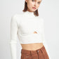 MOCK NECK CROP TOP WITH CUT OUT