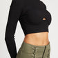 MOCK NECK CROP TOP WITH CUT OUT