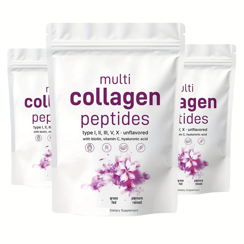 Multi Collagen Peptides Powder-Hydrolyzed Protein Peptides (Type I, II, III, V, X) With Hyaluronic Acid, Biotin&Vitamin C-Unflavored