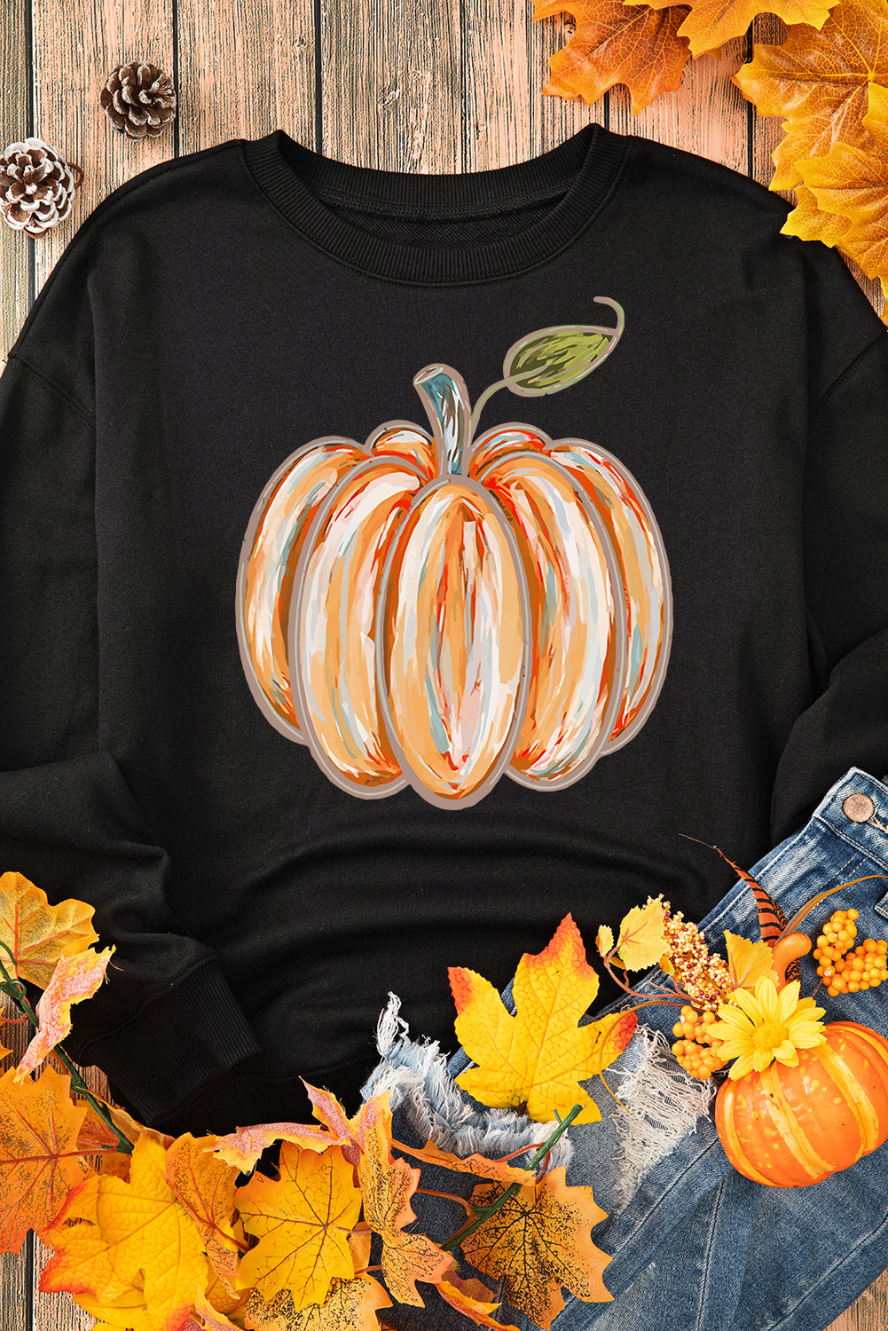 Black Fall Pumpkin Graphic Drop Shoulder Sweatshirt