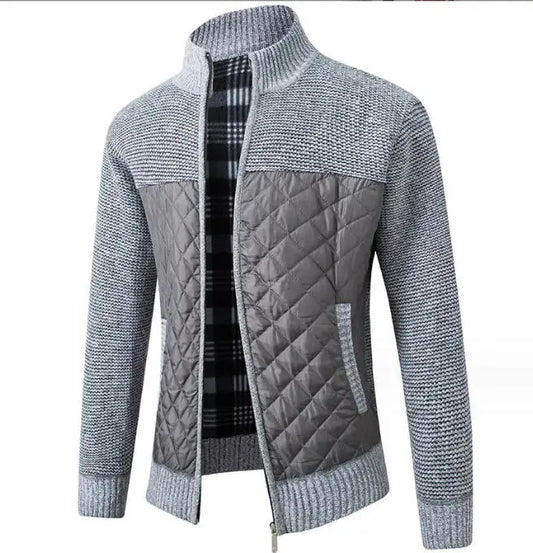 Men Knitted Sweater Jacket Slim Fit Stand Collar Thick Warm Cardigan Coats