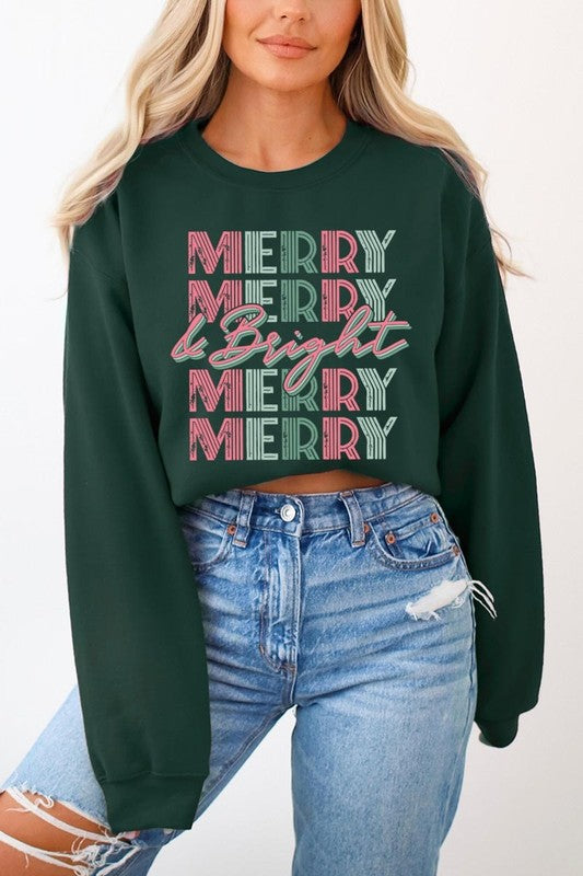 Retro Merry & Bright Graphic Fleece Sweatshirts