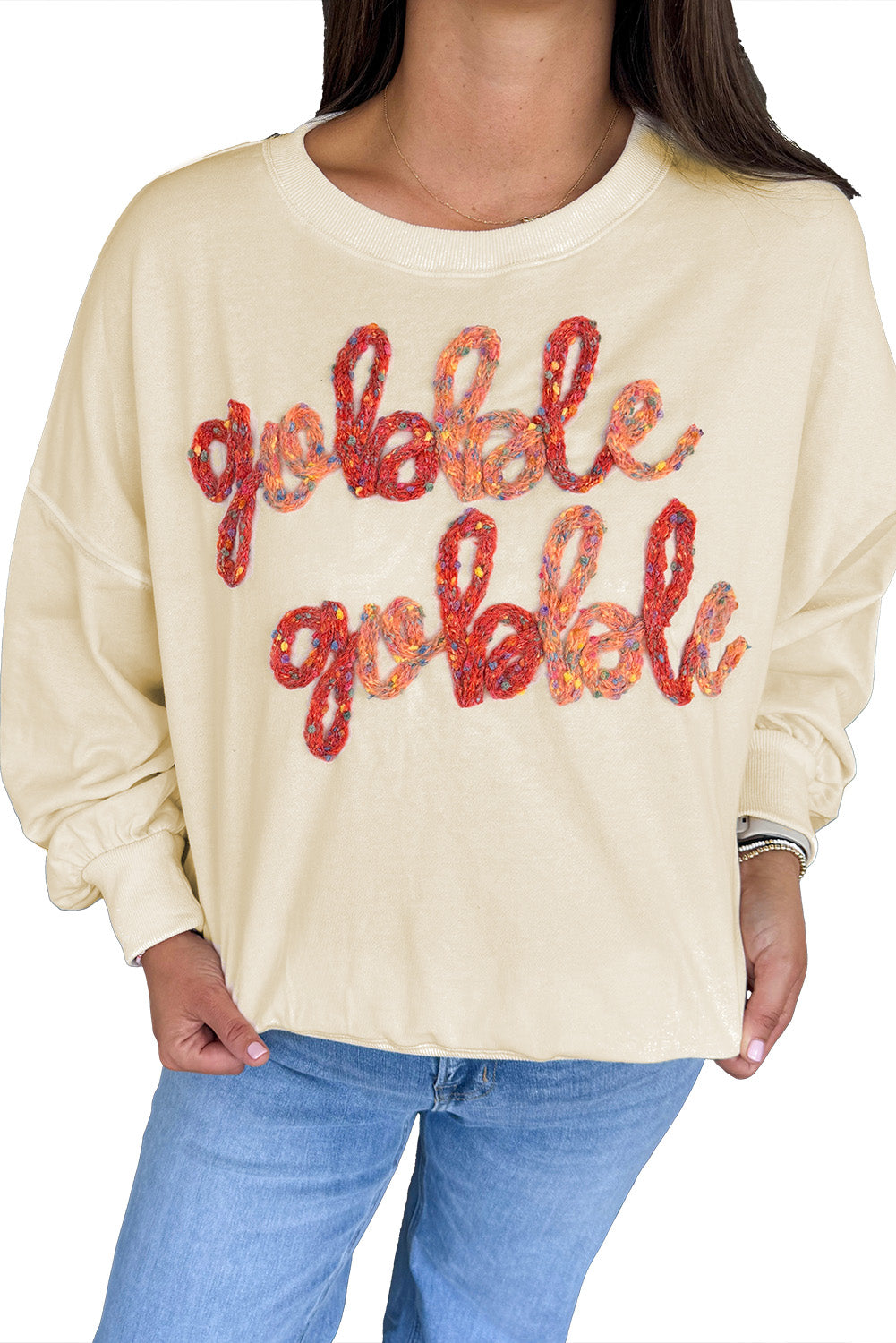 Apricot gobble gobble Pattern Drop Shoulder Sweatshirt