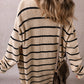 Black Stripe Shawl Neckline Open Cardigan with Pockets