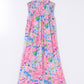 Pink Abstract Floral Painting Smocked Wide Leg Jumpsuit