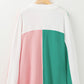 Pink Colorblock Ribbed Collared Oversized Sweatshirt