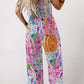 Pink Abstract Floral Painting Smocked Wide Leg Jumpsuit