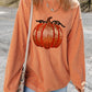 Apricot Crinkle Ribbed Halloween Sequin Pumpkin Graphic Sweatshirt