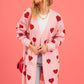 Heart Graphic Open Front Cardigan with Pockets