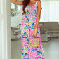 Pink Abstract Floral Painting Smocked Wide Leg Jumpsuit