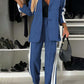 Full Size Contrast Lapel Collar Top and Pants Set