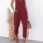 Solid Color V-Neck Pocket Jumpsuit HN4HHH66KN