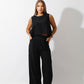 Sleeveless Tank Top & Wide Leg Pants Lounge Set - Black