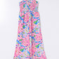 Pink Abstract Floral Painting Smocked Wide Leg Jumpsuit