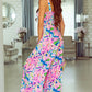 Pink Abstract Floral Painting Smocked Wide Leg Jumpsuit