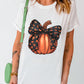 White Halloween Bowknot Pumpkin Graphic Crewneck T Shirt