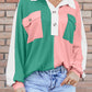 Pink Colorblock Ribbed Collared Oversized Sweatshirt