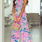 Pink Abstract Floral Painting Smocked Wide Leg Jumpsuit