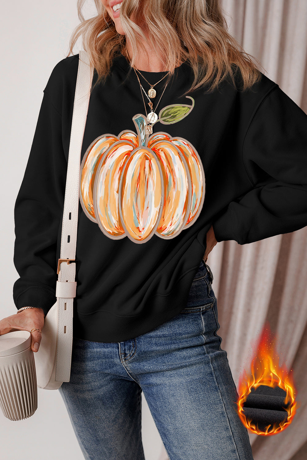 Black Fall Pumpkin Graphic Drop Shoulder Sweatshirt