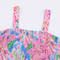 Pink Abstract Floral Painting Smocked Wide Leg Jumpsuit