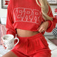 Racing Red Corded MERRY Graphic Long Sleeve Top and Shorts Set