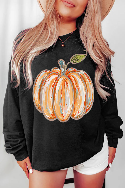 Black Fall Pumpkin Graphic Drop Shoulder Sweatshirt