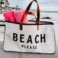 White BEACH PLEASE Print Large Canvas Tote Bag