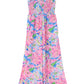 Pink Abstract Floral Painting Smocked Wide Leg Jumpsuit