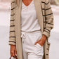 Black Stripe Shawl Neckline Open Cardigan with Pockets