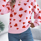 Heart Round Neck Long Sleeve Sweater