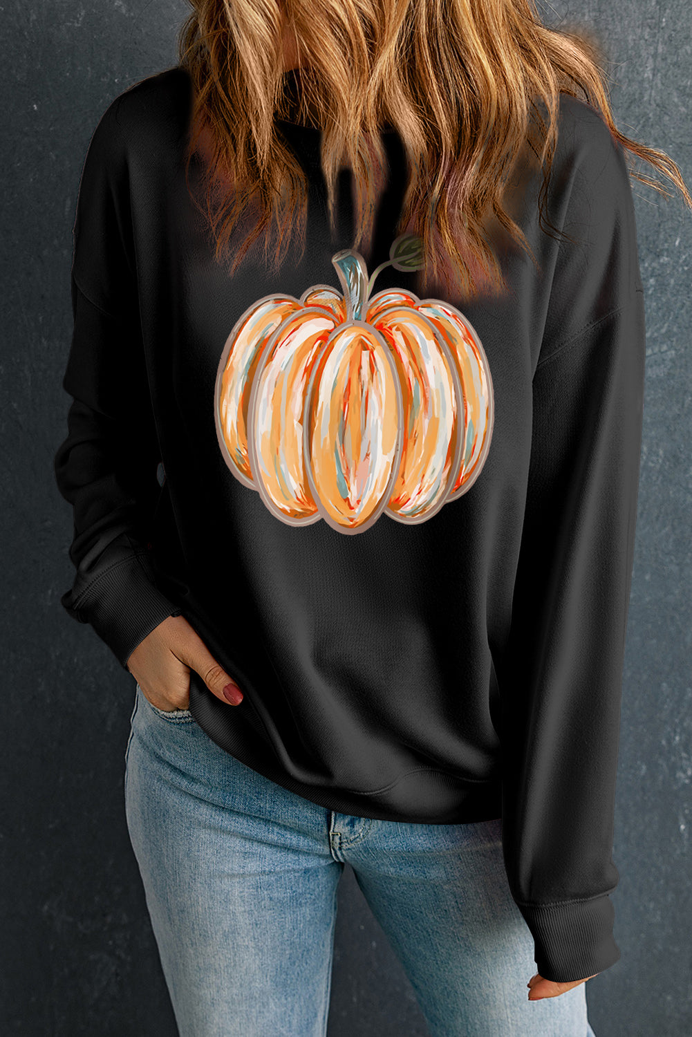 Black Fall Pumpkin Graphic Drop Shoulder Sweatshirt