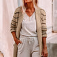 Black Stripe Shawl Neckline Open Cardigan with Pockets