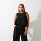 Sleeveless Tank Top & Wide Leg Pants Lounge Set - Black