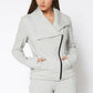 Women's Oversized Collar Zip-Up Moto Jacket In Heather Grey