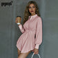 Cotton Mini Dress Ladies Elegant Long Sleeve Office Vestidos