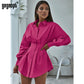 Cotton Mini Dress Ladies Elegant Long Sleeve Office Vestidos