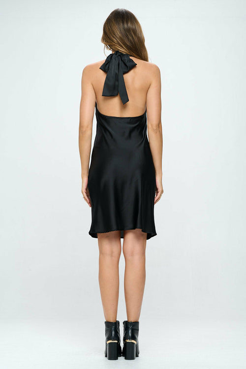 Satin Criss Cross Neck Dress with Open Back