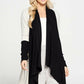 Open Front Draped Cardigan with Color Block Sleeve Detail