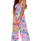 Pink Abstract Floral Painting Smocked Wide Leg Jumpsuit