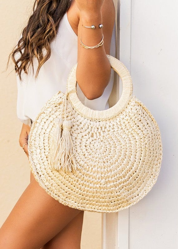 Straw Tassel O-Ring Tote Aili's Corner Straw / OneSize