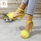 Alpha C Stylish Faux Fur Stiletto Heels - Open Toe Pumps with Buckle Strap Alpha C Apparel 6 / Yellow