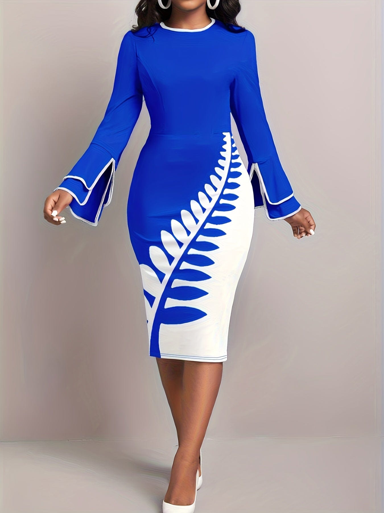 Alpha C Elegant Leaves Print Dress for Women - Perfect for Spring & Fall Alpha C Apparel