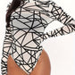 Alpha C Sexy Geometric Pattern Mesh Bodysuit - High Neck, Long Sleeve, High Cut - Lingerie & Underwear Alpha C Apparel