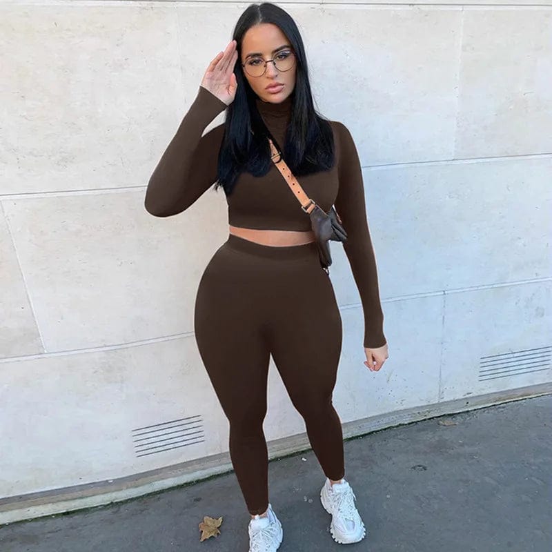 Winter Fitness 2 Two Piece Set Women Lounge wear Long Sleeve Crop Top + Leggings Bodycon Tracksuit Women Outfits Jogging Femme Alpha C Apparel Auburn / XS