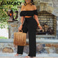 Women Off Shoulder Cut Out Jumpsuit Wide Leg Long Overalls Chic Summer Boho Beach Jumpsuits Alpha C Apparel black / L