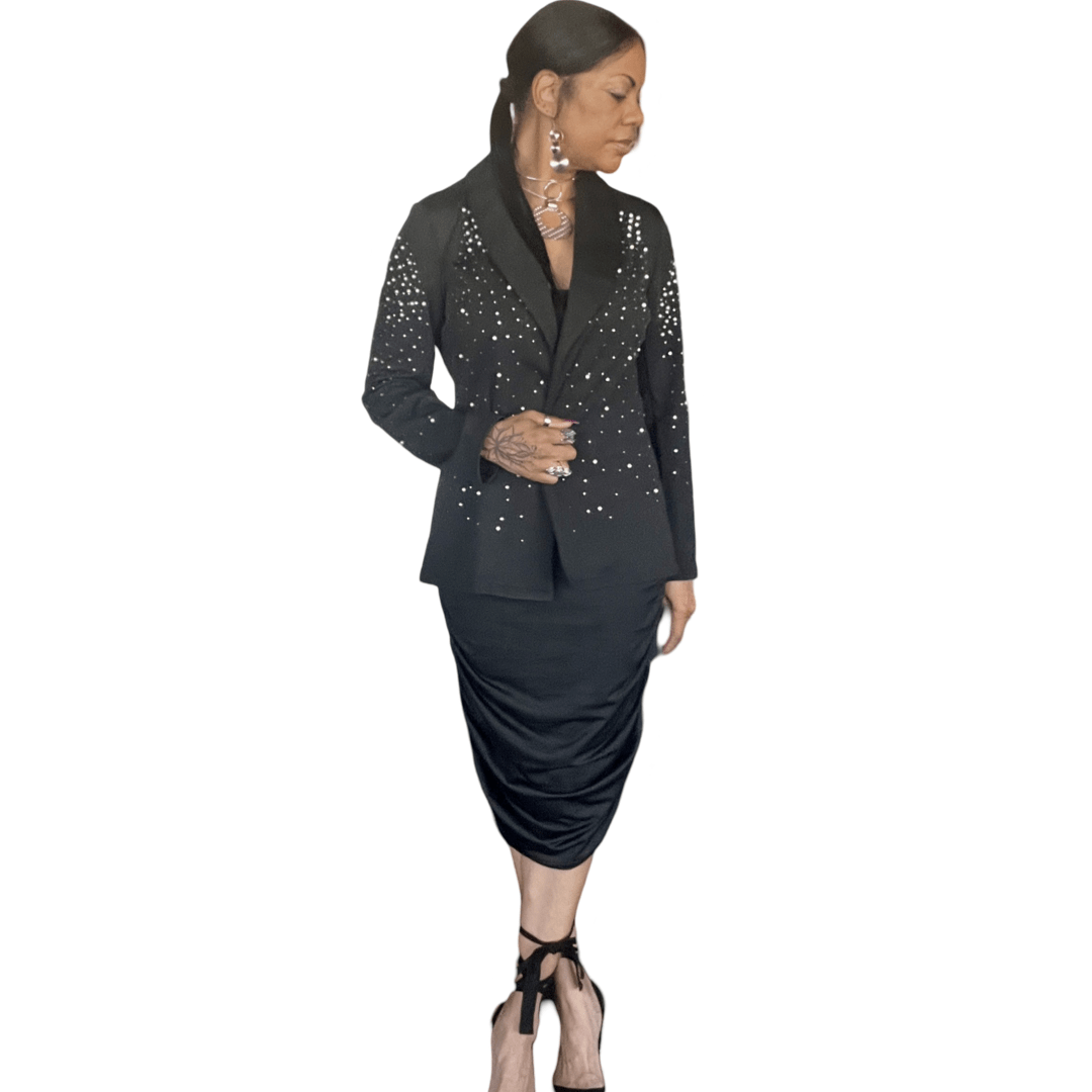 Women Straight Shine Blazer Alpha C Apparel Black / Small